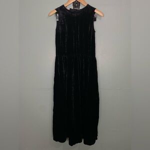 Gentle Herd Midi Velvet‎ Silk Blend Dress Black Sleeveless Sz S